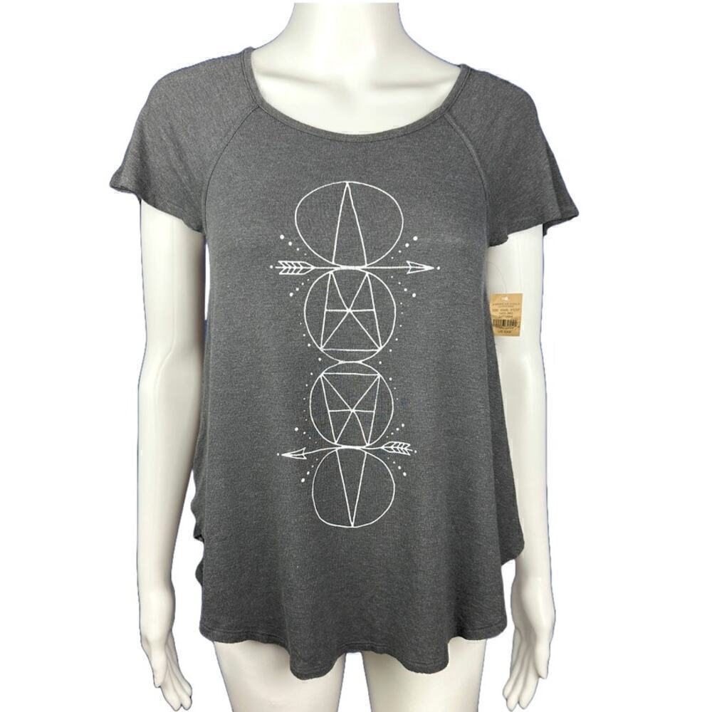 American Eagle Celestial Cross Back Tee XXS Gray Graphic Flowy NWT